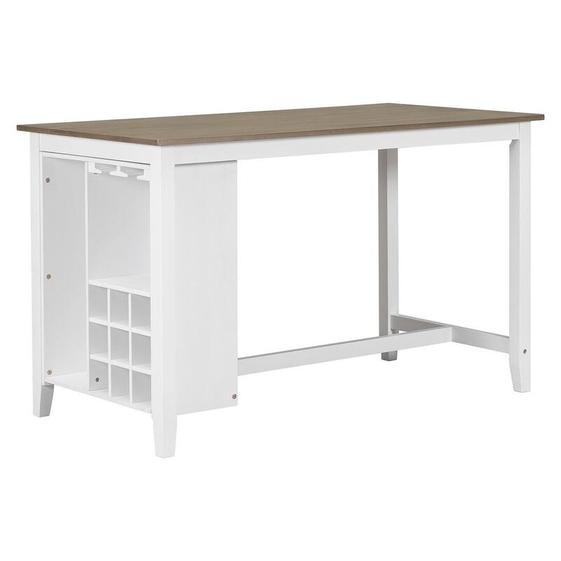 Multifunctional Rubberwood Counter Height Dining Table Set, 59.6" Counter Height Dining Table with 4 Upholstered Dining Chairs