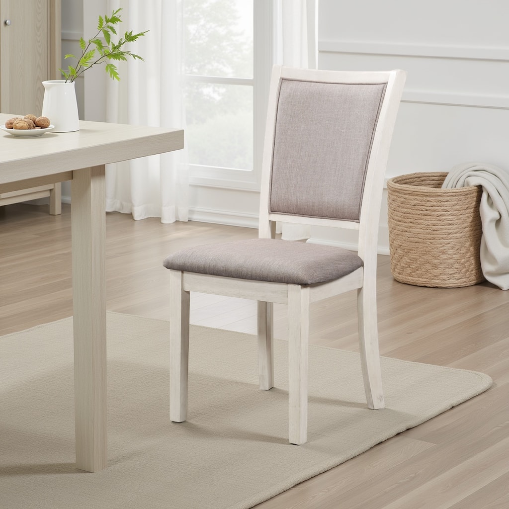 Han Dining Chair Set of 2, Light Brown Fabric, Beige Solid Rubberwood