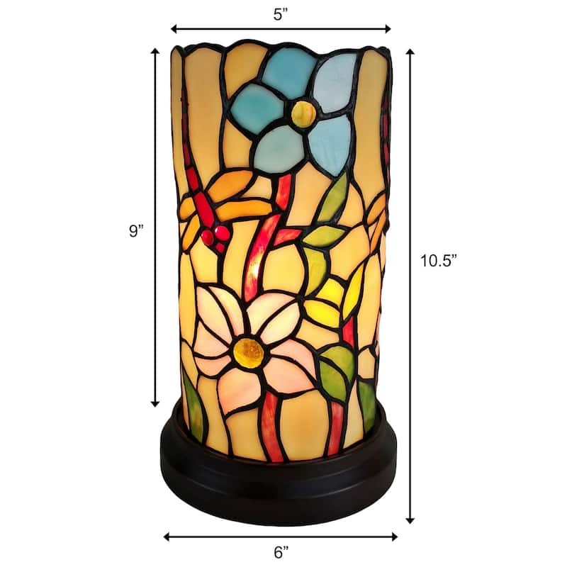 Tiffany Style Accent Lamp 10" Tall Stained Glass White Dragonfly Floral Living Room Bedroom Gift Amora Lighting
