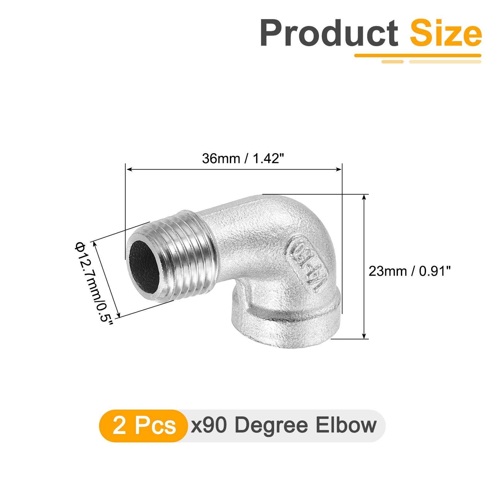 90 Degree Elbow Stainless Steel Water Pipe Fittings Air Hose Tube Cast - Silver