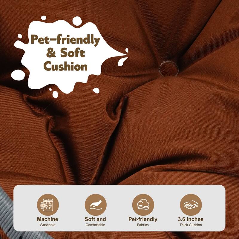 Pet Hanging Swing Bed, Rattan Hammock with Removable Soft Cushion, Cat Swing Bed with Stand & Cushion, Small Animals