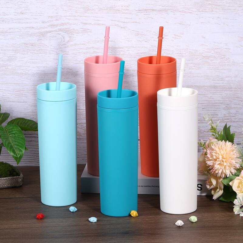 Skinny Tumbler with Lids and Straws, 16Oz Matte Skinny Tumbler Bulk