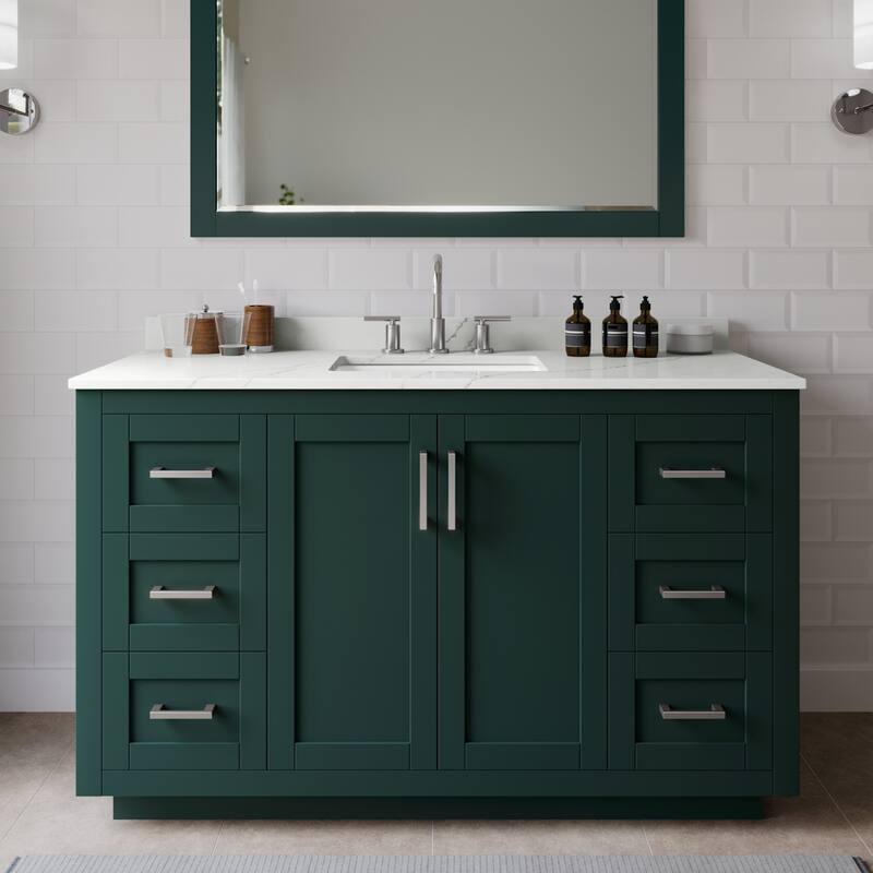 Wyndham Collection WCF292954S-QTZ-US3MXX Miranda 54" Free Standing - Green / Giotto Quartz Top / Brushed Nickel