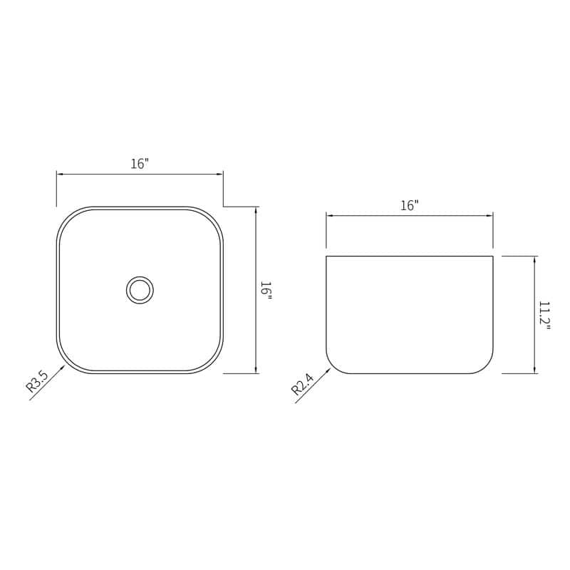Alvana 16'' Soild Surface Square Bathroom Sink - 16inches