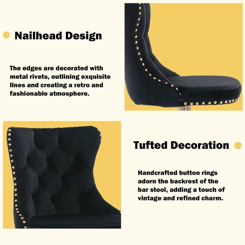 Velvet Upholstered Nailheads Tufted Swivel Bar Stools (Set of 2)