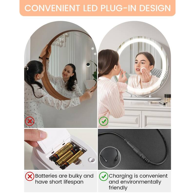 19 Inch Vanity Mirror with Lights, Round Large LED Vanity Mirror with Smart Touch 3 Colors Dimmable, Touch Lighting