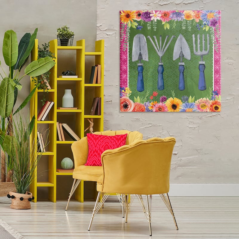 Stupell Gardening Tools & Floral Border Canvas Wall Art Design By Nicole DeCamp
