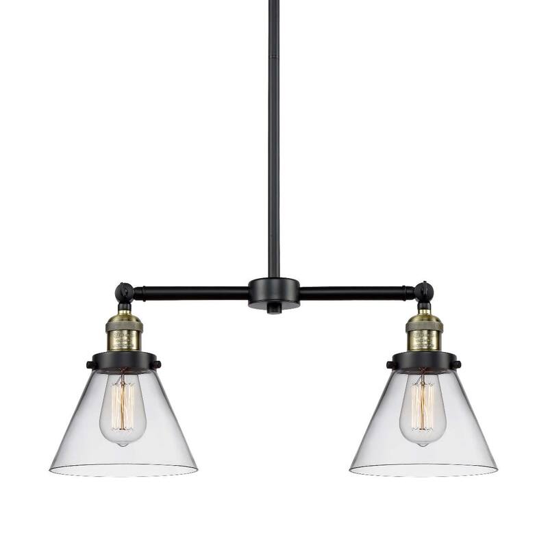 Innovations Lighting Large Cone 2 Light 21" Wide Linear Chandelier - Black / Antique Brass / Clear