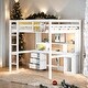 preview thumbnail 1 of 12, Contemporary Full Size Loft Bed with Multi-storage Desk, LED light and Bedside Tray, Charging Station, Sturdy Wood Frame, White White