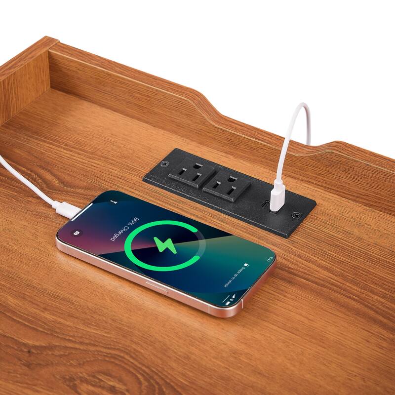 2 Drawers Nightstand with LED Lights, Bedside Tables End Table with Charging Station