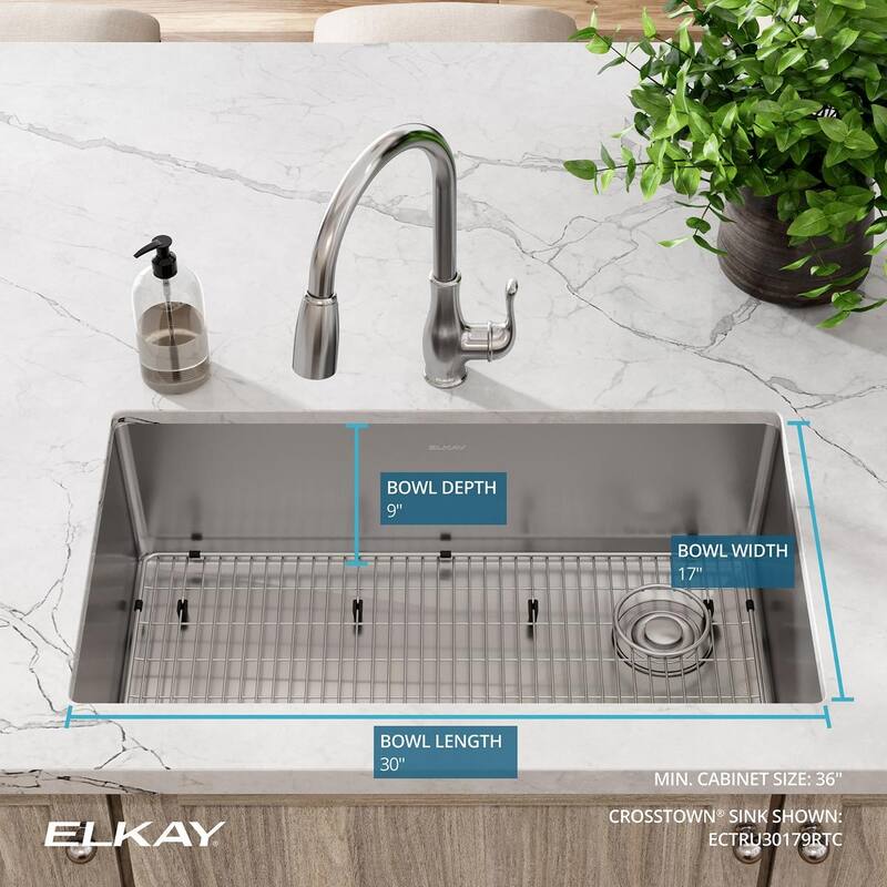 Elkay Crosstown 18 Gauge Stainless Steel 31-1/2" x 18-1/2" x 9", Single Bowl Undermount Sink Kit