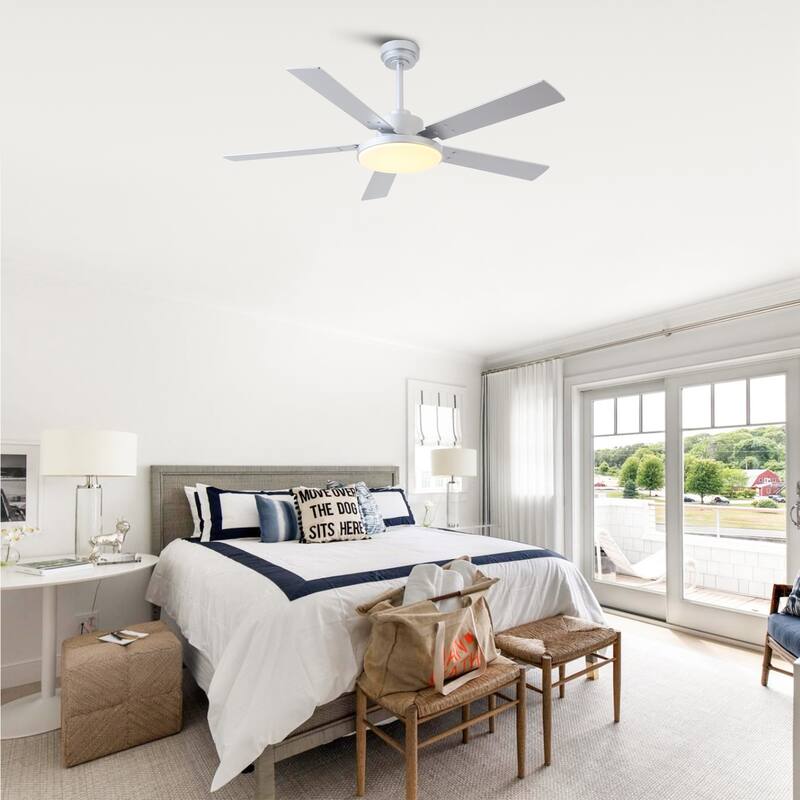 52" Modern Silver Reversible 5-Blade Dimmable Intergrated LED Ceiling Fan with Remote