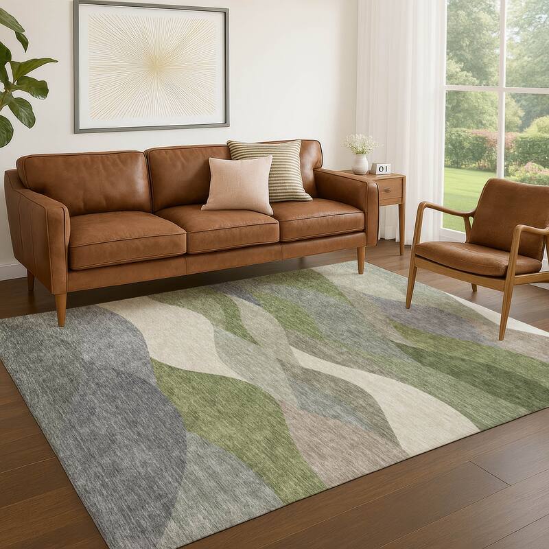 Machine Washable Indoor/ Outdoor Modern Horizon Chantille Rug