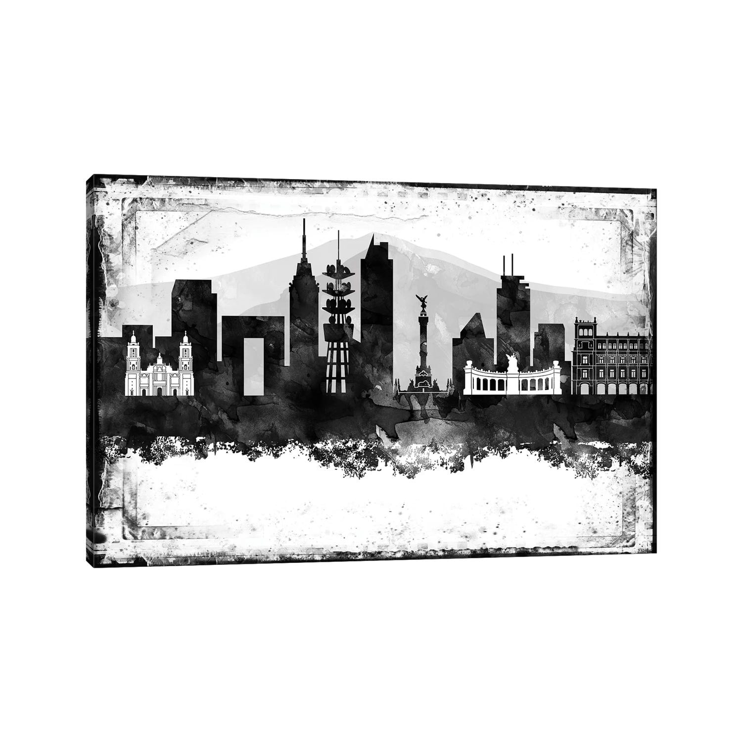 iCanvas "Mexico City Black And White Framed Skylines" by WallDecorAddict Canvas Print