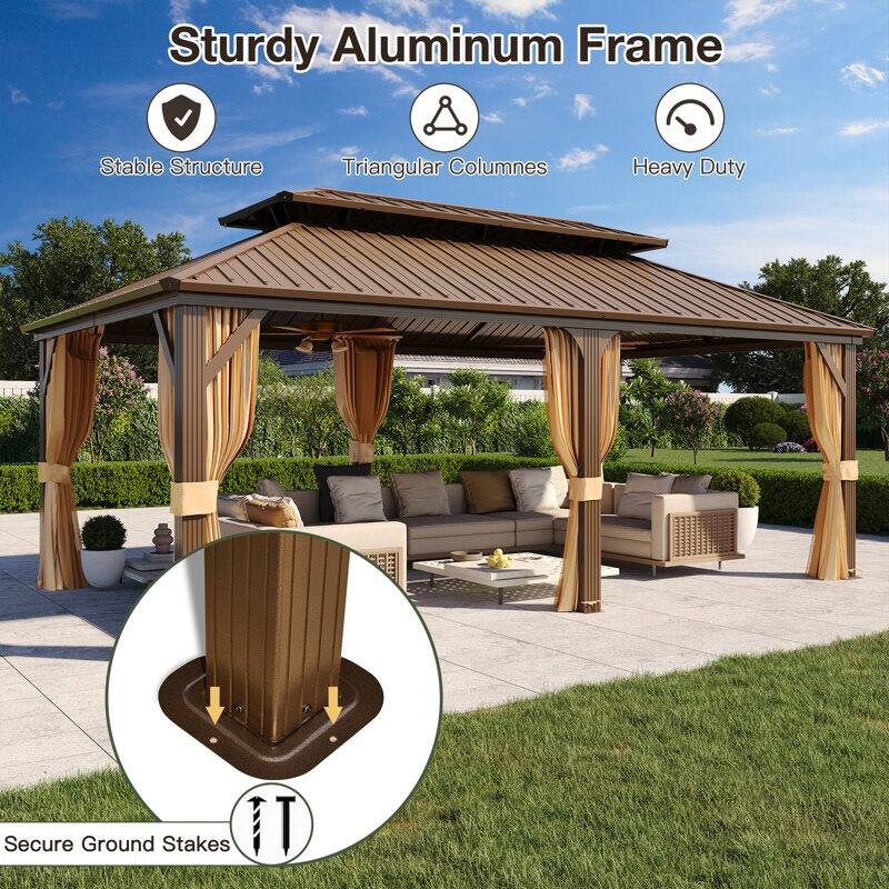 Pro Series Outdoor Hardtop Gazebo, 4.73” Extra-Thick Aluminum Columns, Galvanized Steel Roof | Premium Curtains & Netting