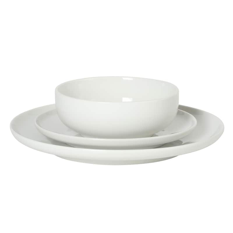 Gibson Home Havenstone 12-Piece Porcelain Dinnerware Set - Plates & Bowls, Classic White Everyday Dish Set