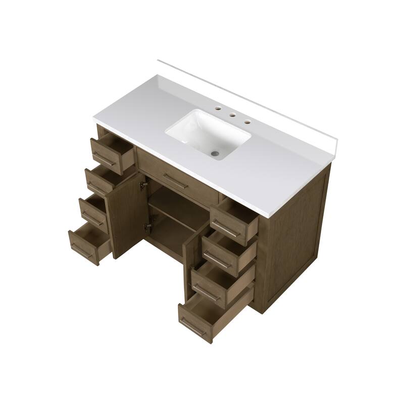 Abbey 48 in W x 22 in D Black Oak Single Bath Vanity and White Quartz Top