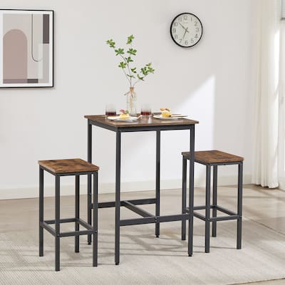 Industrial 3-Piece Bar Table Set with 2 Chairs