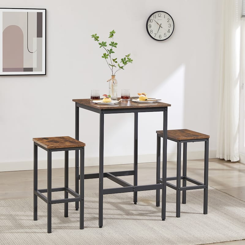 Square Bar Table with 2 Bar Chairs - Brown