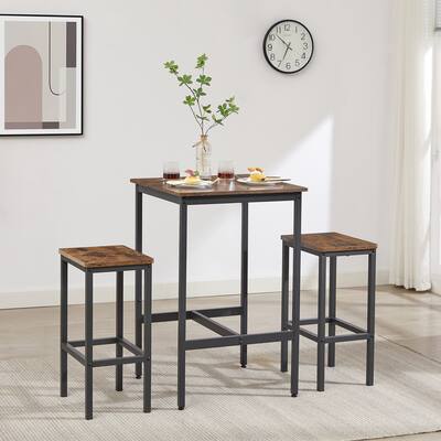 Table Set, Square Bar Table with Bar Chairs, Industrial Style Bar Chairs