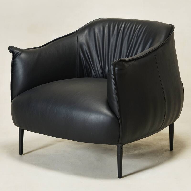 KINWELL 33" Wide Faux Vegan Leather Upholstery Barrel Accent Chair