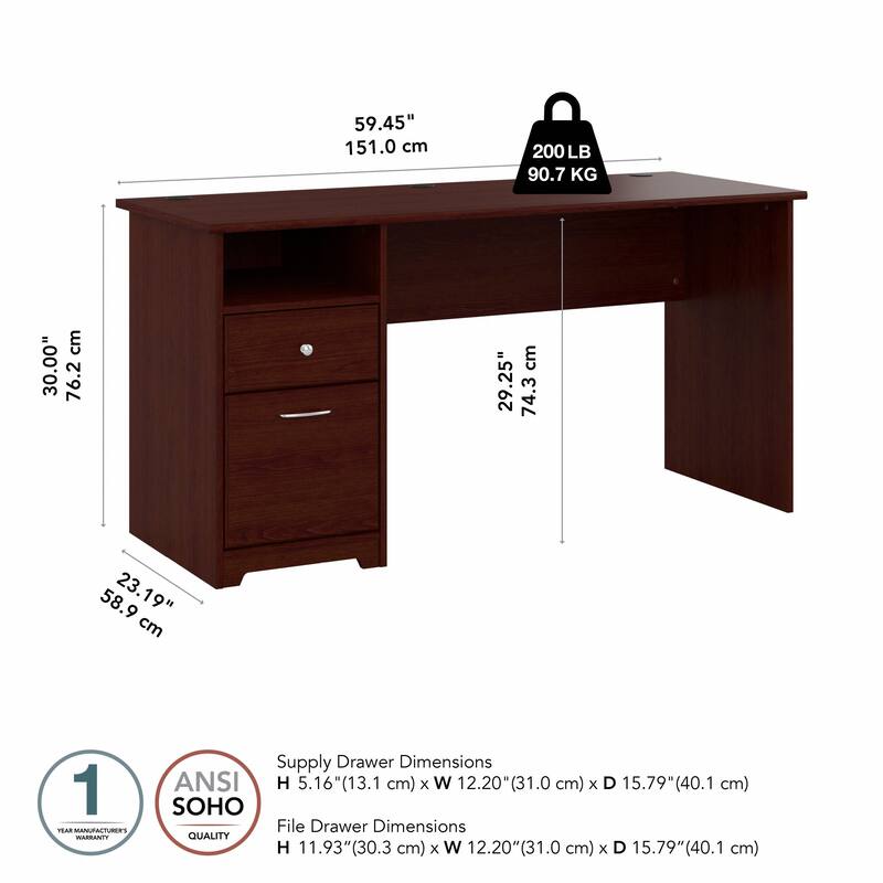 Bush Furniture Cabot 60W Computer Desk with Drawers and Storage