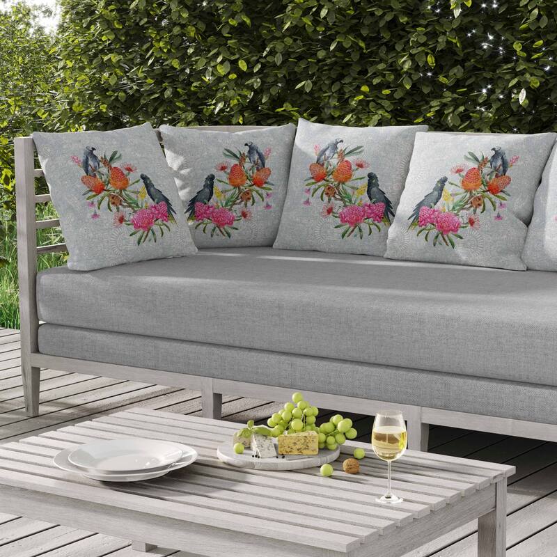Songbird Flora Indoor/Outdoor Reversible Throw Pillow Blue and Multi