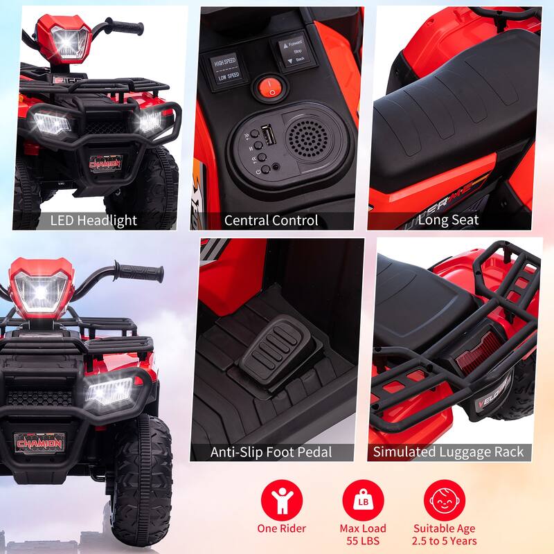 12V Kids Ride on ATV with LED Light, Music, USB,1.5-2.2mph