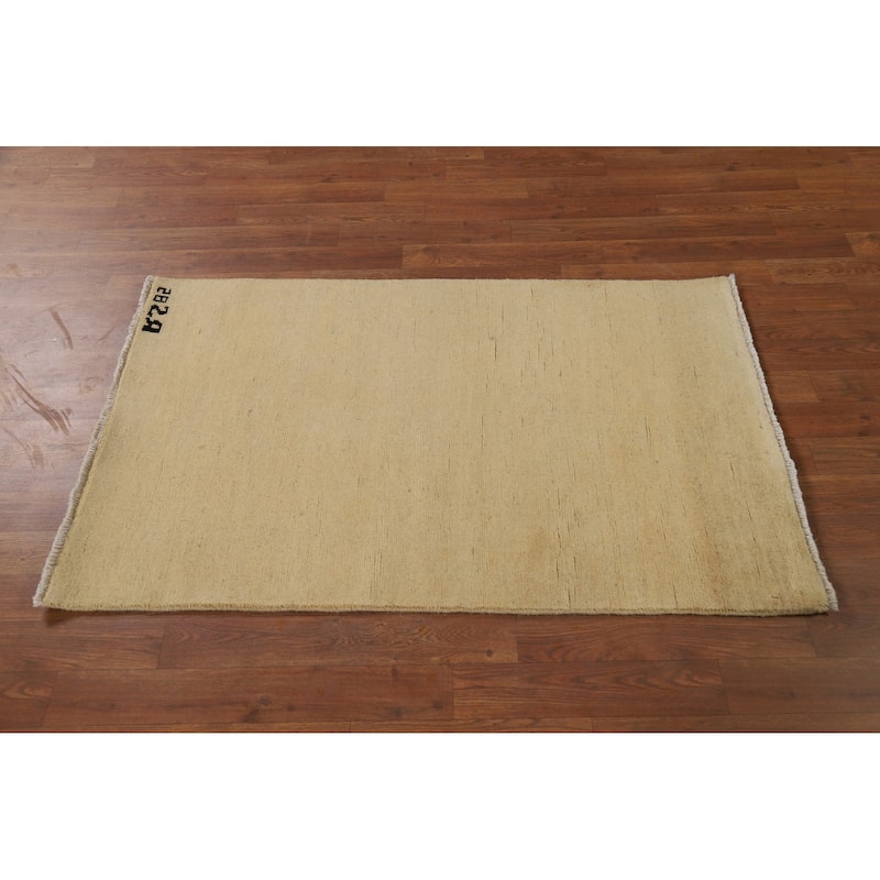 Muted Yellow Gabbeh Modern Foyer Rug Handmade Solid Wool Carpet - 2'7"x 4'1"