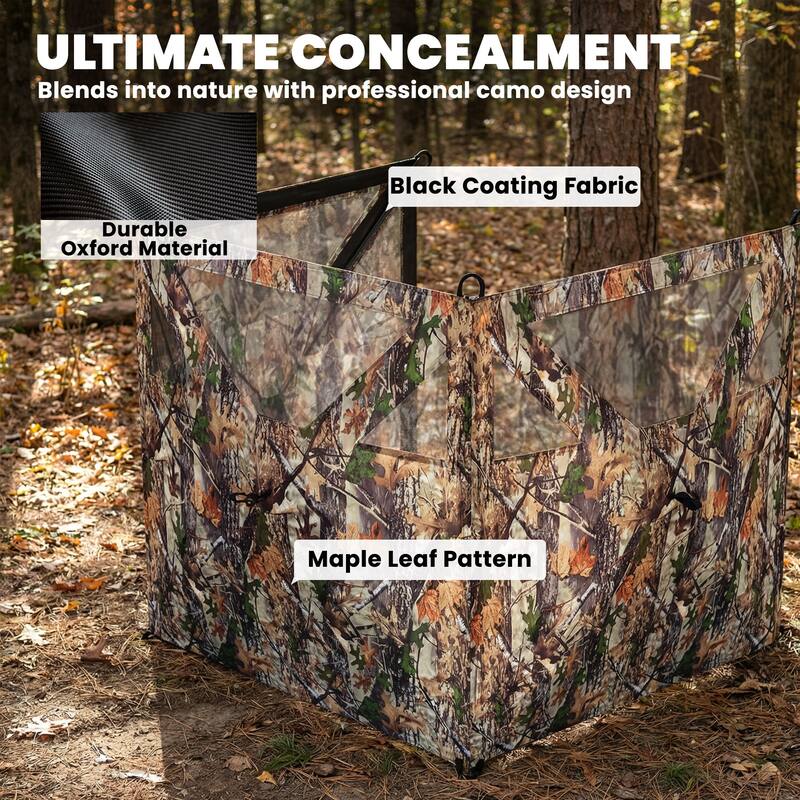 Outsunny Hunting Blind with One-Way View Mesh, 3-Panel Blind See Through with Wind Screen, 3 Storage Pockets