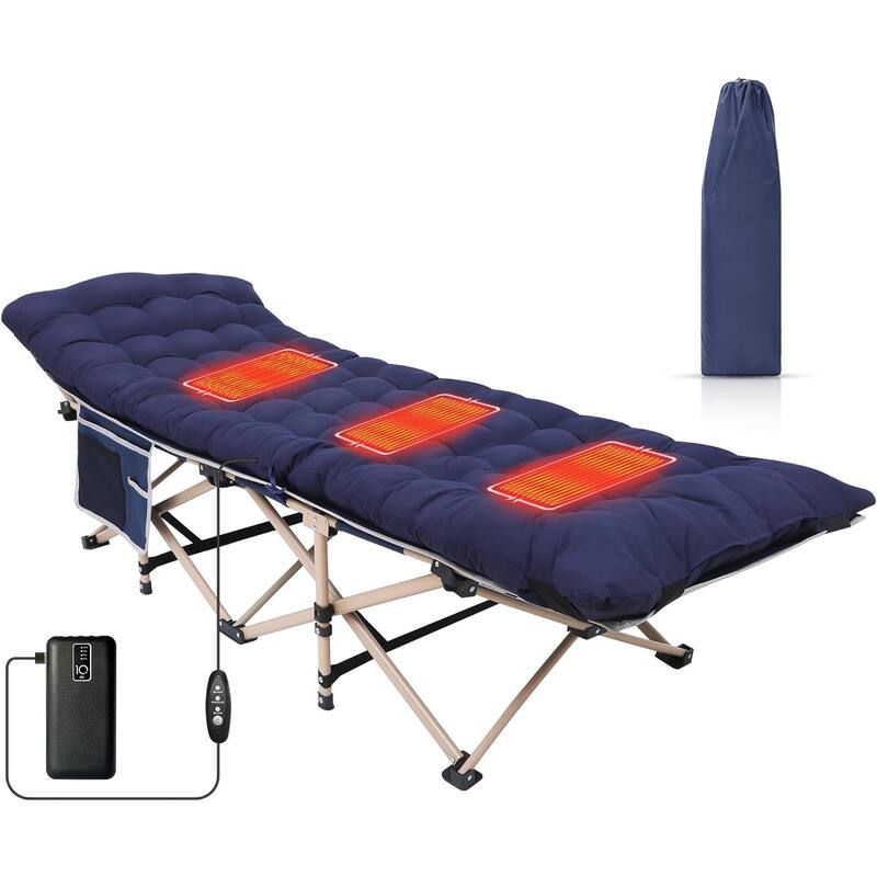 Camping Cot, Heated Camping Cot Folding Cot for Adults with Heated Mattress, Folding Bed, Carry Bag - 74 x 26.5