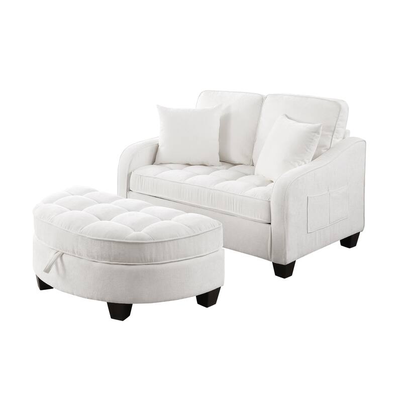 Roomfitters Two-Seater Sofa Chaise with Storage Ottoman, Irregular Armrests and Backrest, Upholstered Sofa with Pillows