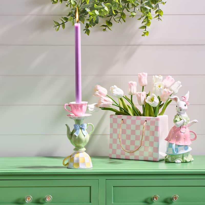 9" Resin Teapot And Cup Candle Holder