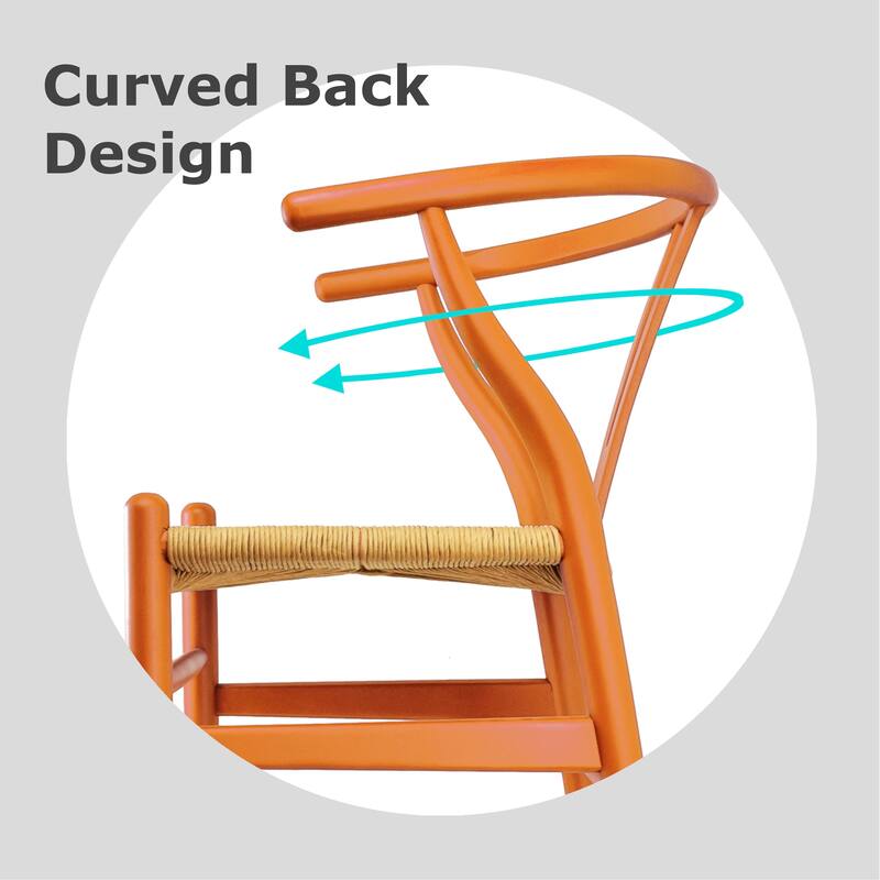 Set of 2 Modern Wish bone Solid Wooden Dining Chair with Woven Paper cord Seat, Farmhouse Y Back Elbow Side Chair
