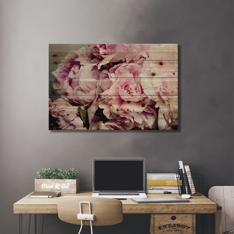 Peonies Galore II Print On Wood by Elizabeth Urquhart - Multi-Color