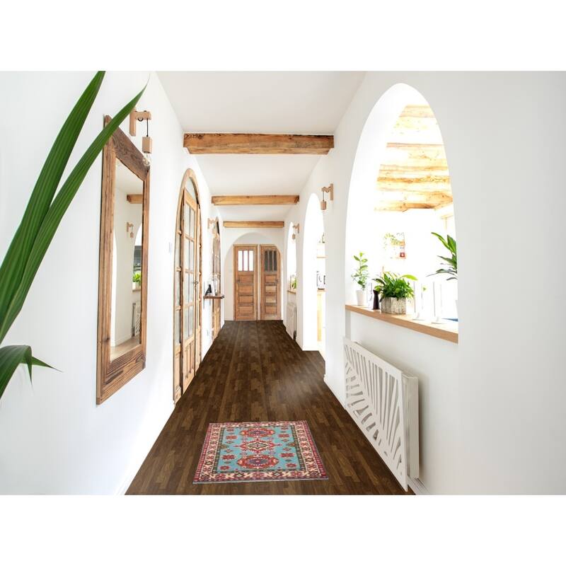 Turquoise Blue Kazak Foyer Rug Handmade Oriental Wool Carpet - 1'11" x 2'11"