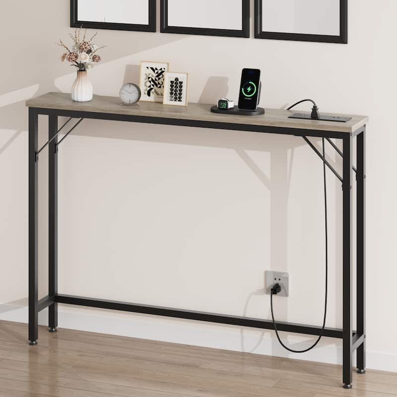 5.9" Narrow Sofa Table, Skinny Console Table with Storage