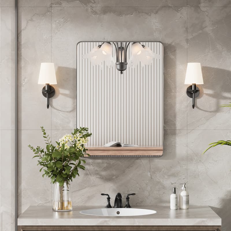 Modern Rounded Rectangle Metal Frame Wall Mirror for Bathroom Vanity (1 Piece)