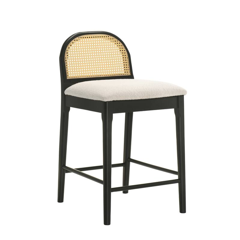 Lucio Modern Farmhouse Wood Counter Height Kitchen Bar Stool with White Boucle Fabric Upholstered Seat