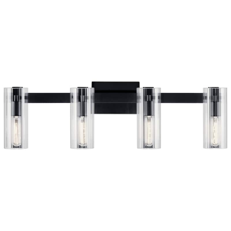 Jemsa 32 in. 4-Light Bathroom Vanity Light with Clear Fluted Glass