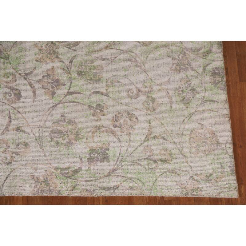 Floral Modern Oriental Area Rug Hand-Knotted Wool Carpet - 7'11"x 11'5"