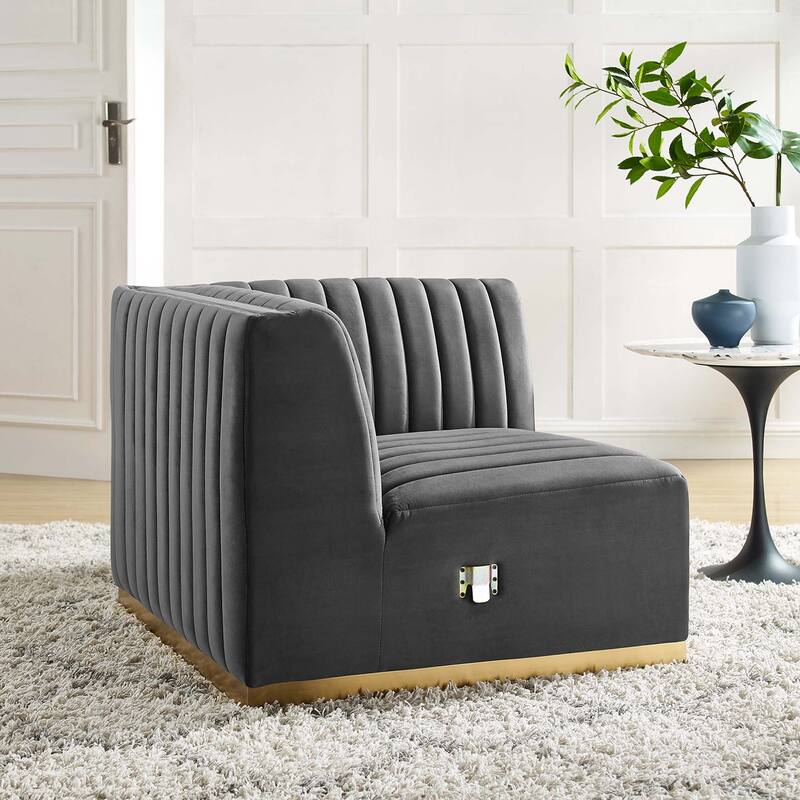 Conjure Channel Tufted Performance Velvet Right Corner Chair - Gold Gray