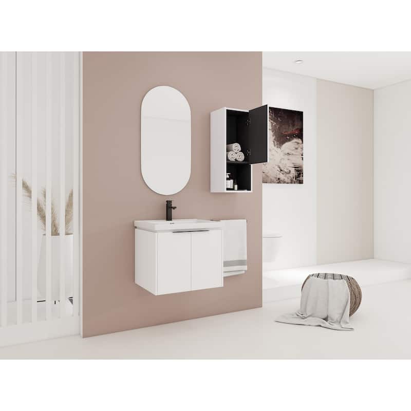 24" Wall-Mounted Bathroom Vanity With Ceramic Sink