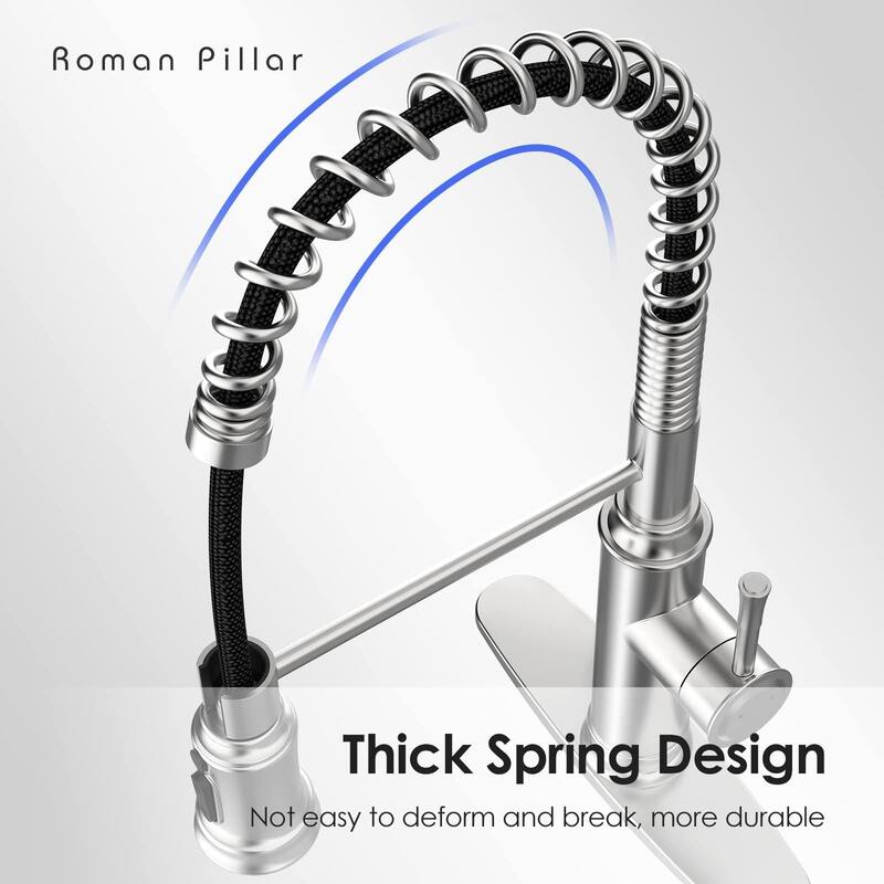 Single Handle 3 Function Modes Brushed Nickel Kitchen Sink Faucet with Pull Down Sprayer Kitchen Faucet with Deck Plate