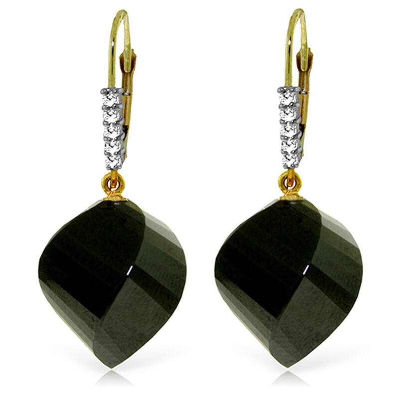 31.15 Carat 14K Solid Gold Earrings Diamond Briolette Black Spinel - Yellow