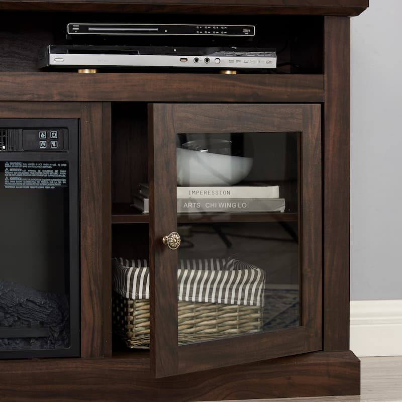 60" Modern TV Stand with Shelves & Glass Cabinets for TVs Up to 65"