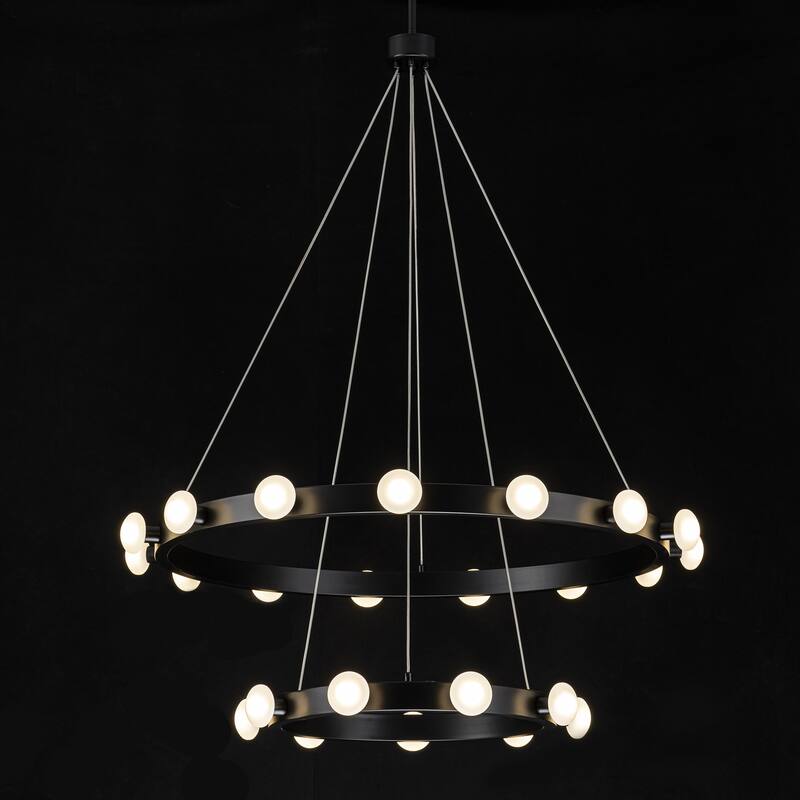 15/24-Light Mid-Century Modern Black Integrated LED Large Wagon Wheel Chandelier for Dining Room/Living Room