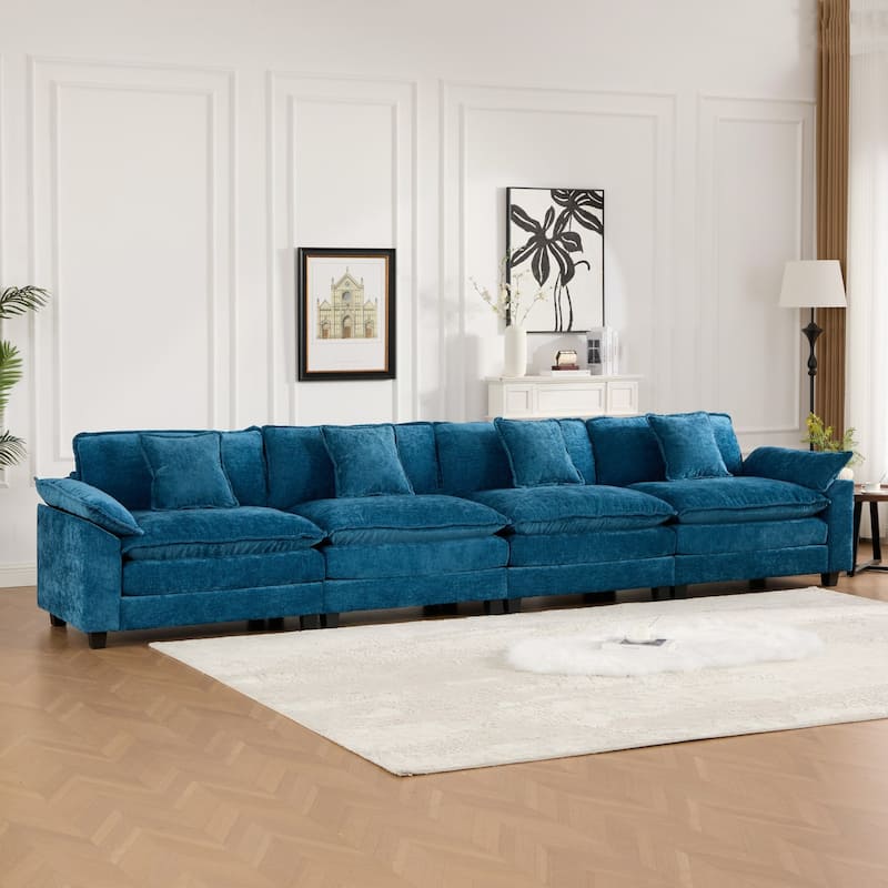 GDF Studio - Sandy Comfort Modern Upholstered Sectional Sofa with Double-Layer Chenille Cushions - Blue