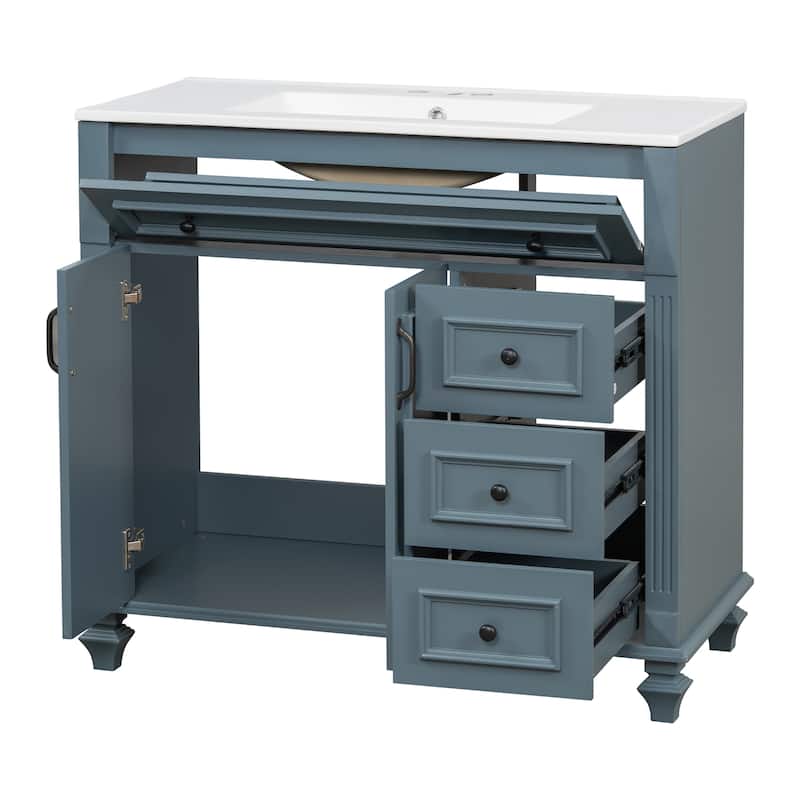 Bathroom Vanity with Sink, Bathroom Storage Cabinet with 2 Drawers, Vanity Cabinet with 1 Tip-Out Drawer and 1 Door
