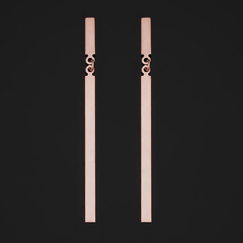 14k Yellow or Rose Gold Bar Drop Earrings - Rose